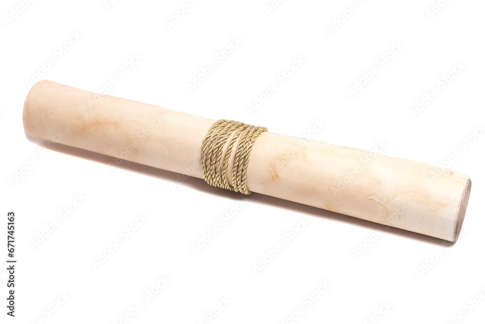 scroll of antique paper tied with a golden rope scroll of antique paper tied with a golden rope