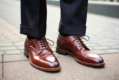 Elegant man's shoes in close-up on the street