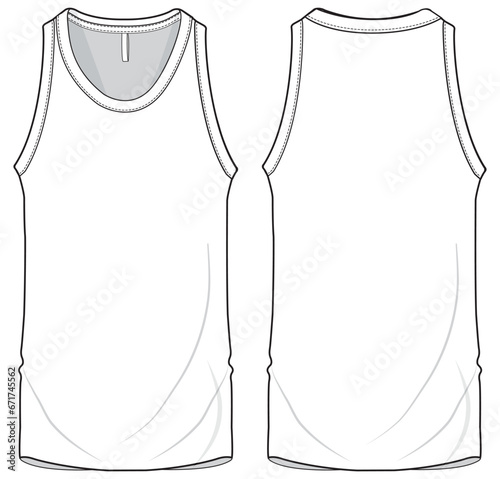 Men's sleeveless Tank top vest flat sketch fashion illustration drawing template mock up with front and back view.