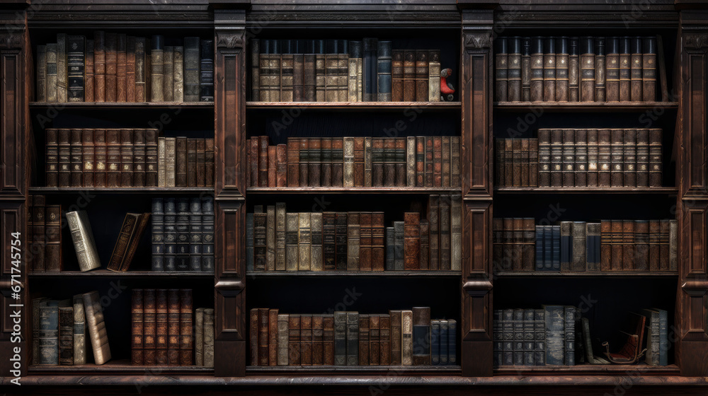 An old, dusty bookcase filled with ancient tomes An old, dusty bookcase filled with ancient tomes