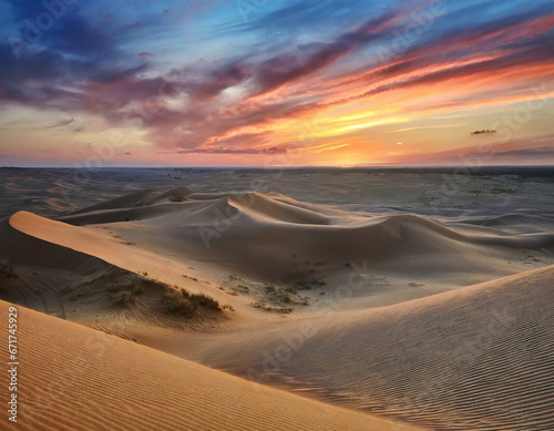 Sunset Over the Desert Dunes