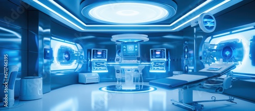 Equipment and medical devices in modern operating room.