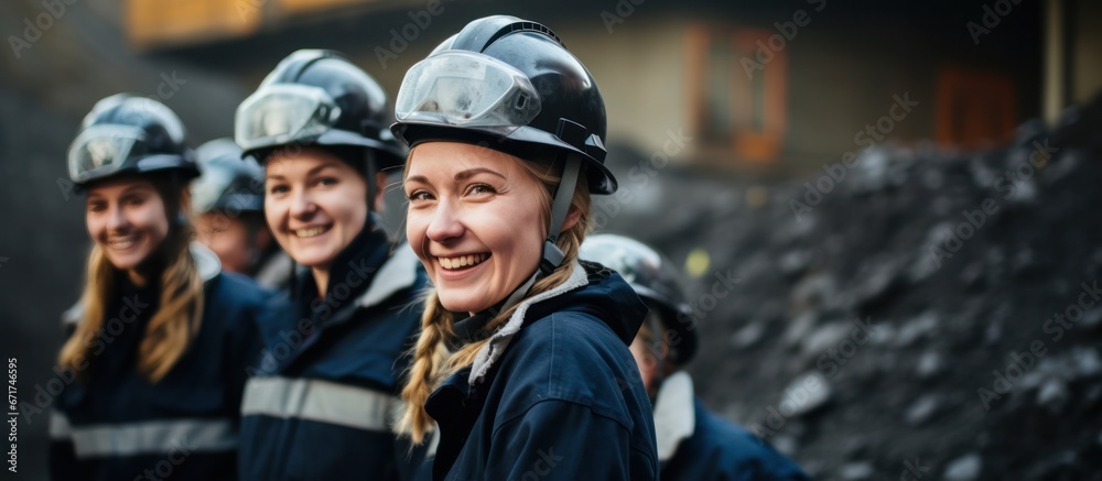 Group of Women Coal mining worker in protective helmet Group of Women Coal mining worker in protective helmet