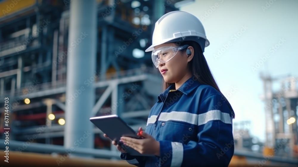 Female engineer working at oil and gas plant Female engineer working at oil and gas plant