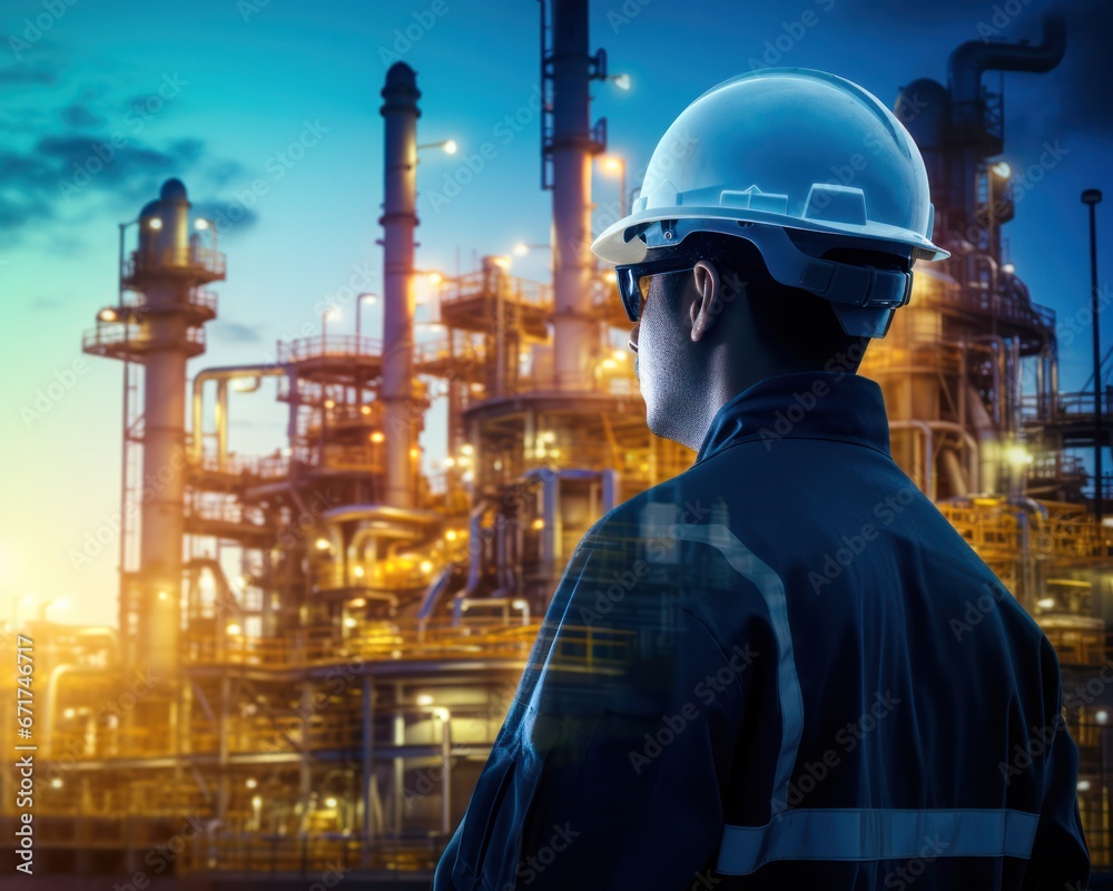 Double exposure males engineer with oil and gas plant Double exposure males engineer with oil and gas plant