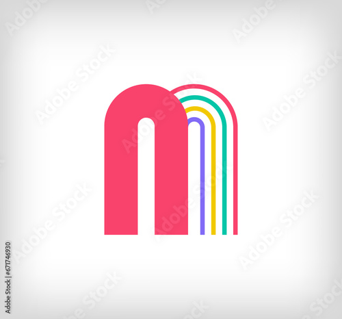 Creative ethnic letter M multicolored linear logo. Modern writing lines with new culture colors. Font alphabet template. Creative education geometric.vector
