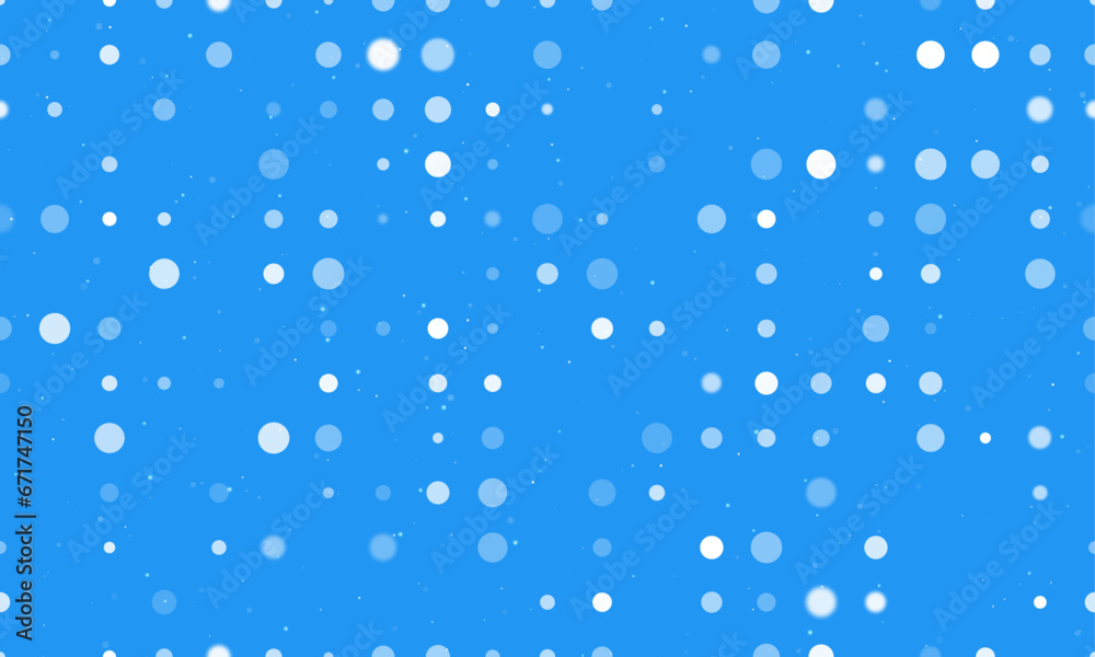 Seamless background pattern of evenly spaced white circles of different sizes and opacity. Vector illustration on blue background with stars