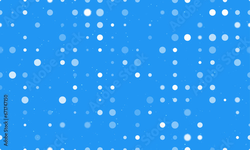 Seamless background pattern of evenly spaced white circles of different sizes and opacity. Vector illustration on blue background with stars