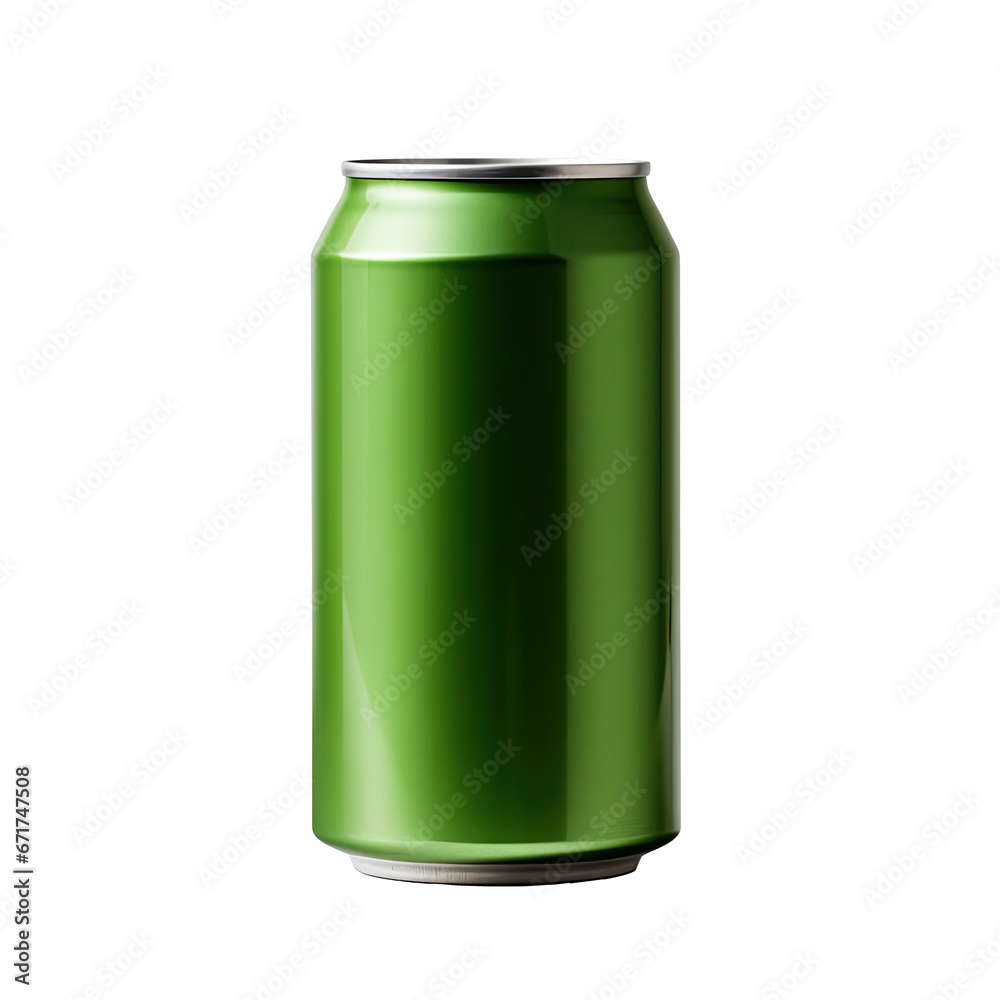 green travel tumbler with lid, ombre can, metal tin, bottle or beer. Isolated on a white or transparent background, side view.