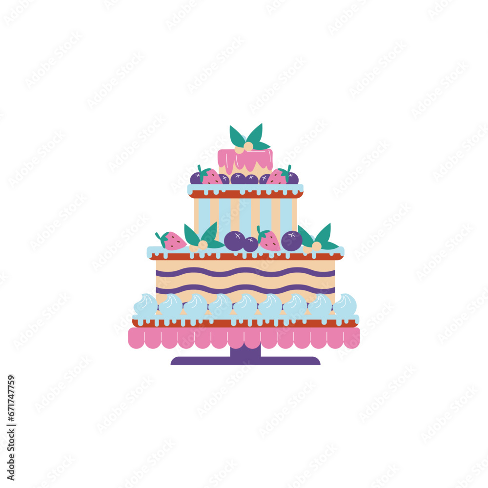 Three tier cake decorated with cream and fruits. Three tier cake decorated with cream and fruits.