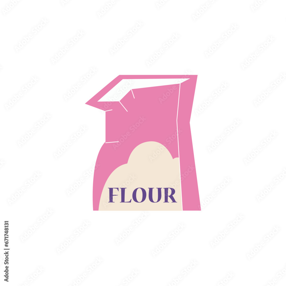 Pink opened pack of flour flat style, vector illustration Pink opened pack of flour flat style, vector illustration