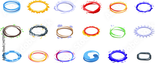 Ring energy flare icons set isometric vector. Energy teleport. Circle portal glow