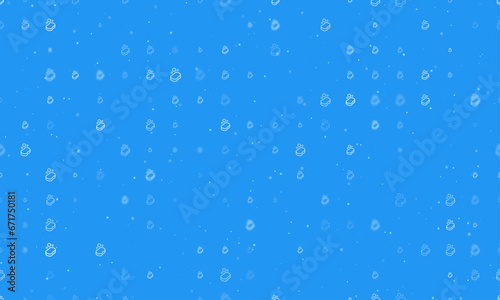 Seamless background pattern of evenly spaced white soap symbols of different sizes and opacity. Vector illustration on blue background with stars