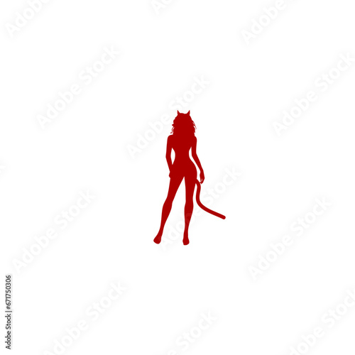 Witch devil woman silhouette with horns and tail icon