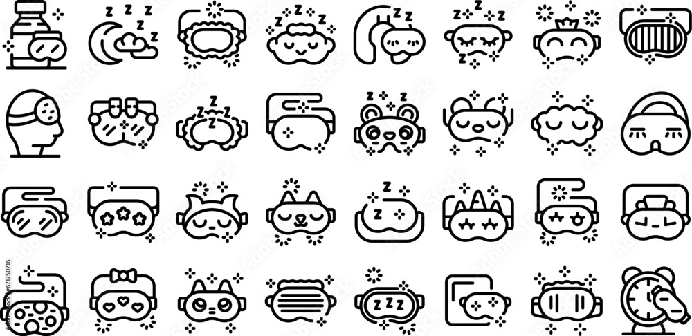 Mask for sleep icons set outline vector. Night flight travel. Rest sleep insomnia