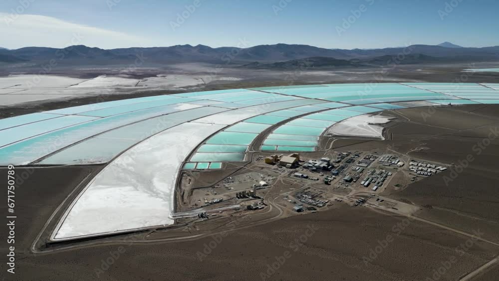 Drone footage of lithium fields in the highlands of northern Argentina, South America - a surreal landscape where batteries are born - natural look