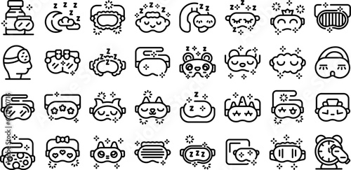 Mask for sleep icons set outline vector. Night flight travel. Rest sleep insomnia
