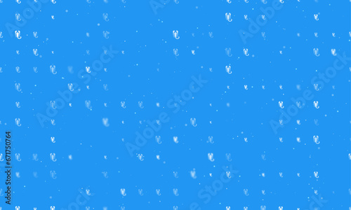 Seamless background pattern of evenly spaced white scorpio symbols of different sizes and opacity. Vector illustration on blue background with stars