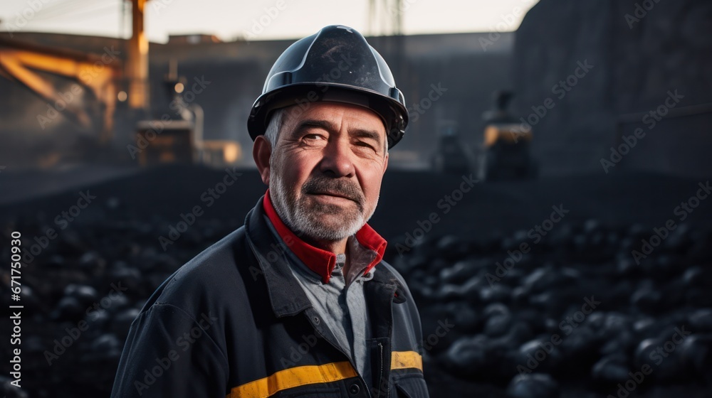 Obraz premium Mine workers wearing hardhats standing in a mine