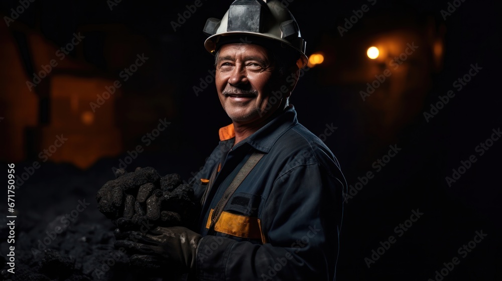 Mine workers wearing hardhats standing in a mine Mine workers wearing hardhats standing in a mine