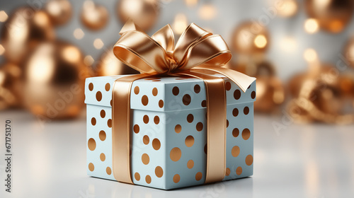 Weihnachtsgeschenk mit goldener Schleife, Punkte, boden, Weihnachten photo