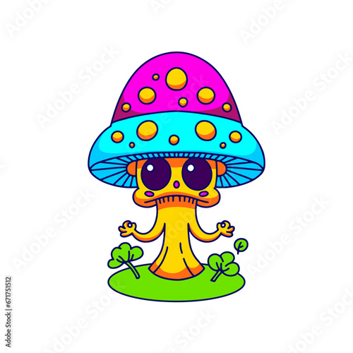 Retro groovy trippy mushroom character with funny face. Hippie space psychedelic toadstool. Hippy funky UFO fly agaric fungus. Vintage cartoon hallucinogenic nostalgic amanita. Trendy y2k Vector