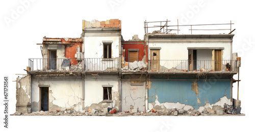 ruined modern house or demolished buildings isolated on a transparent background. PNG cutout or clipping path. © Transparent png