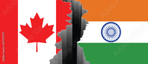Flag of India and Canada opposite to eachother showing ongoing conflict between the countries.