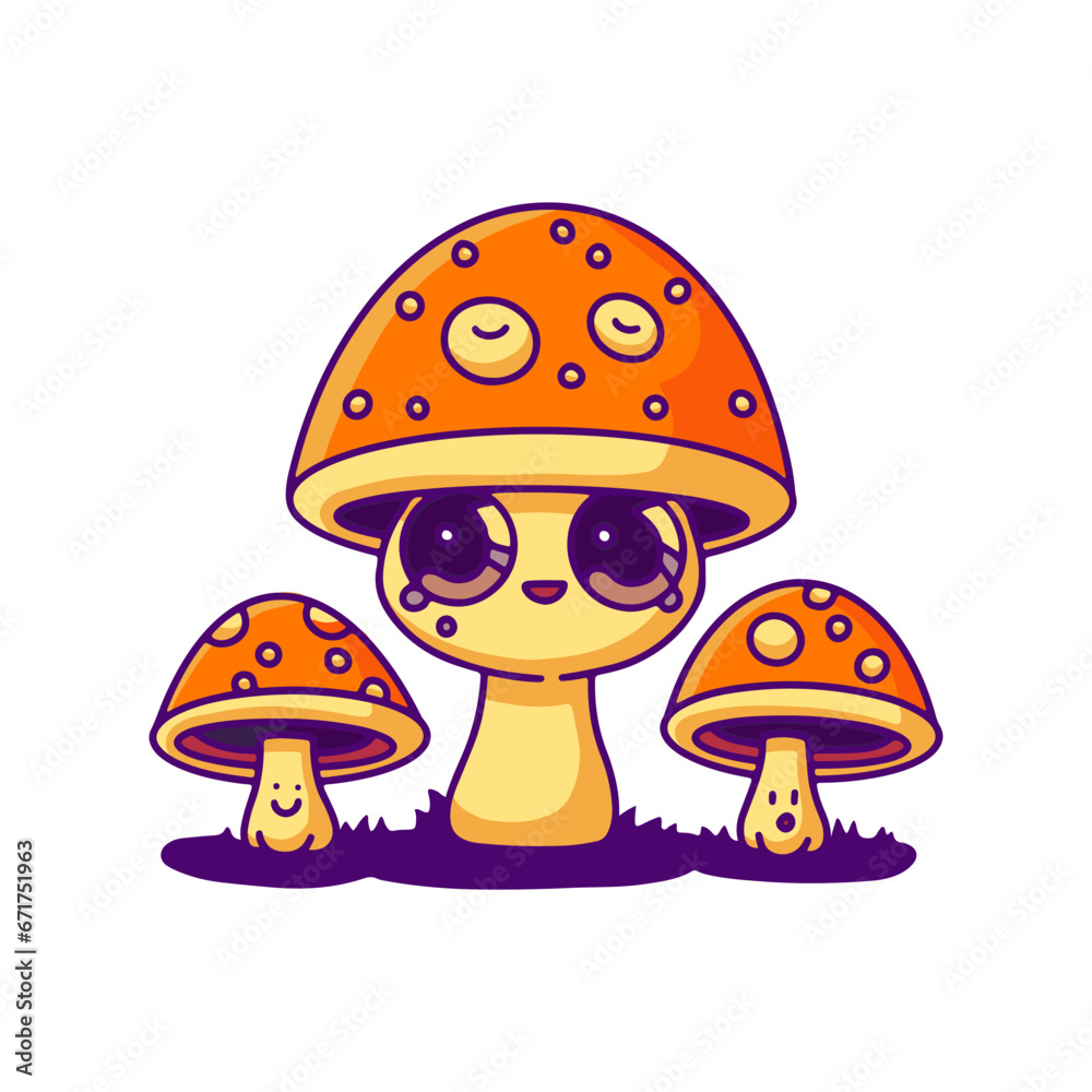 Psychedelic mushrooms edible hallucinogenic spores family. Vector doodle line cartoon kawaii character illustration. Magic 70s trippy mushroom print on poster, t-shirt Psychedelic mushrooms edible hallucinogenic spores family. Vector doodle line cartoon kawaii character illustration. Magic 70s trippy mushroom print on poster, t-shirt