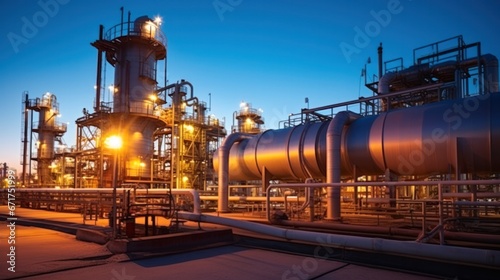 Industrial oil and gas plant. Refinery plant. Equipment steel pipes. industrial pipeline and factory