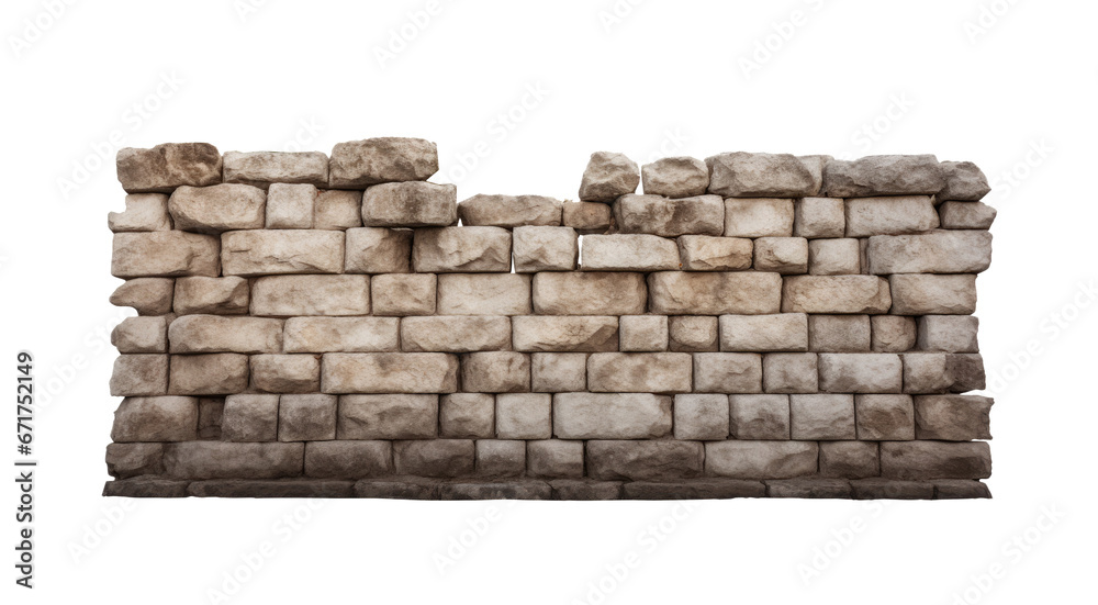Obraz premium old and weathered irregular stone brick garden fences or wall, isolated on a transparent background. PNG, cutout, or clipping path.