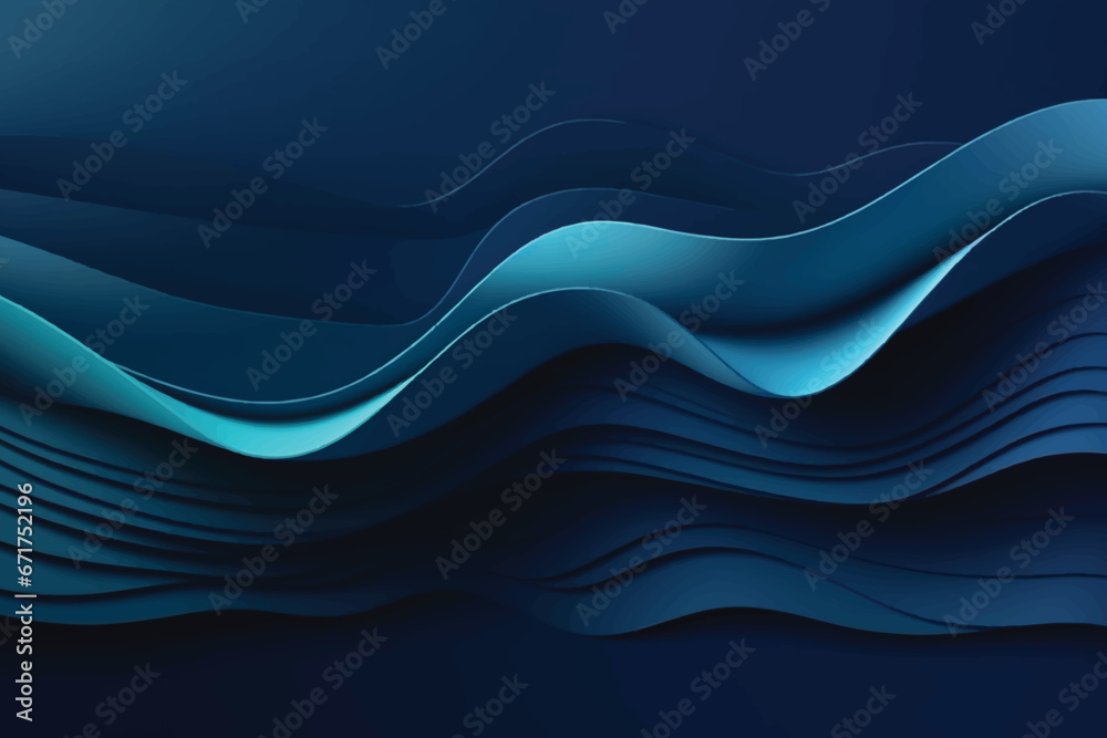 Obraz premium Blue color wavy background with paper cut style