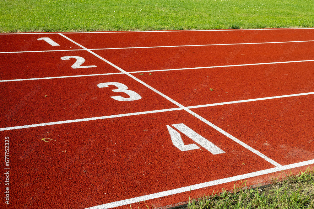 Athletics track with tracks, numbers 1, 2, 3, 4