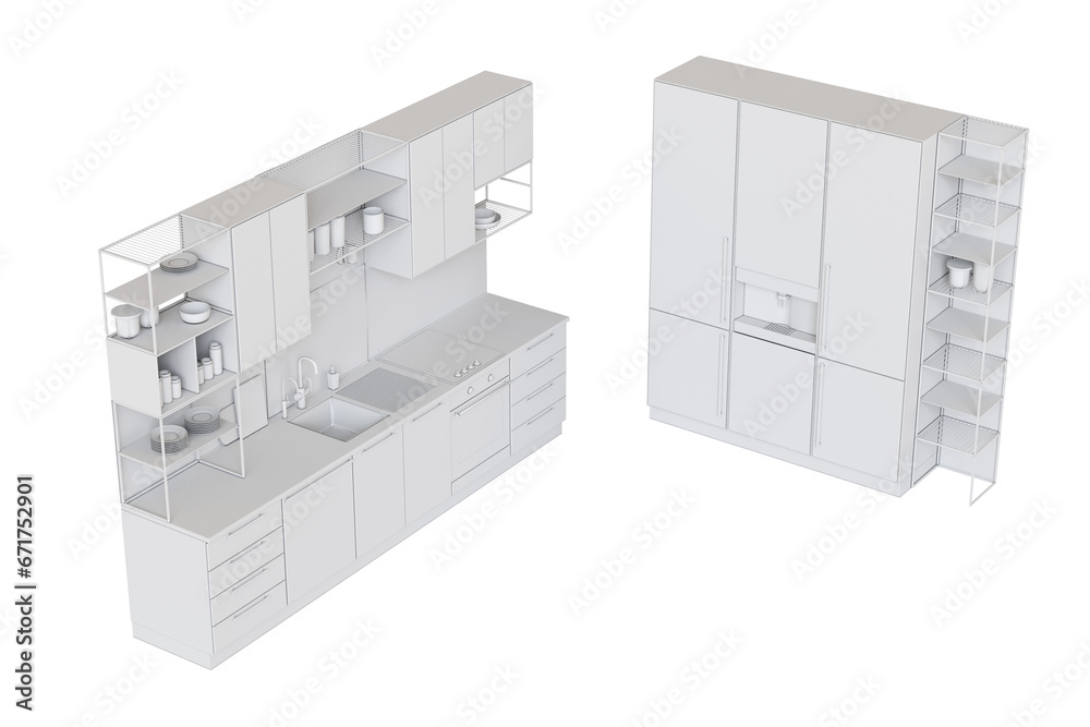 modern kitchen isolated on transparent background, home furniture, 3D illustration, cg render modern kitchen isolated on transparent background, home furniture, 3D illustration, cg render