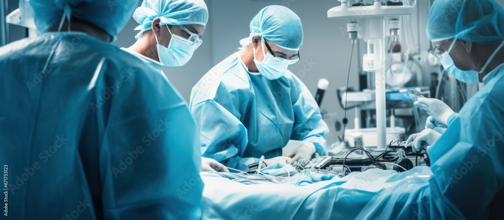 Group of surgeons in operating room , Medical Team Performing Surgical Operation in Modern Operating Room Group of surgeons in operating room , Medical Team Performing Surgical Operation in Modern Operating Room