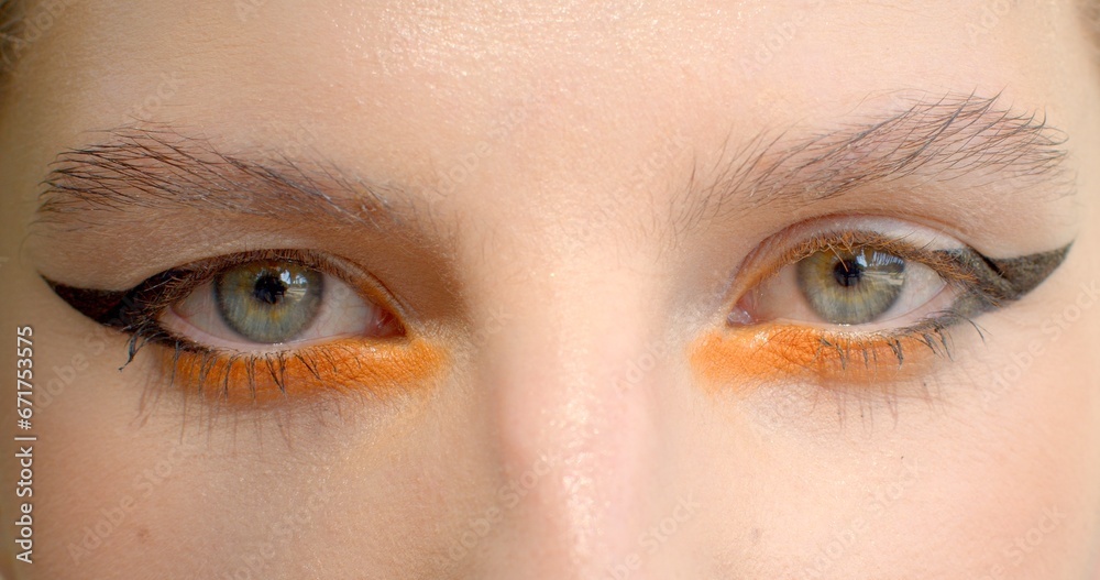 Fototapeta premium Close-up woman eyes powerful symbol of person identity. Recognizable features of individual. Eyes are essential part of how humans express their identity. Use makeup to convey personality and style.