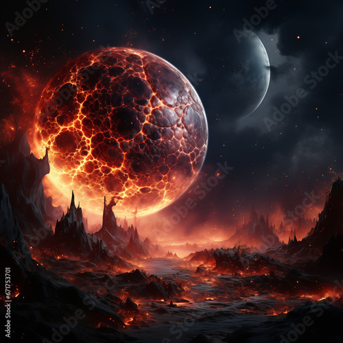 Feuer Planet, Universum, Lava, Mond, zerstören, Untergang, Fantasy, SciFI photo