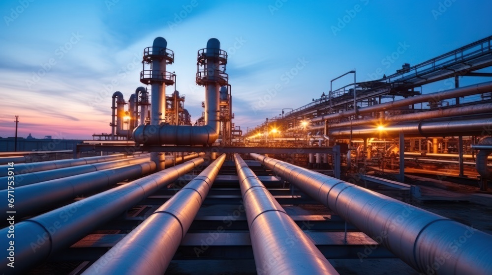 Steel Pipeline of Oil and gas plant with pipe rack. Refinery plant. industrial and factory Steel Pipeline of Oil and gas plant with pipe rack. Refinery plant. industrial and factory