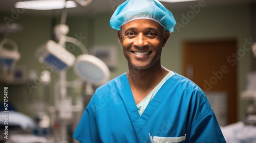 Smiling Male Surgeon in Modern operating room