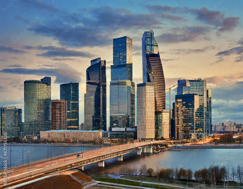 Futuristic City Skyline in Evening Light Futuristic City Skyline in Evening Light