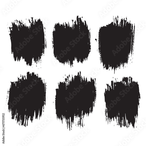 Grunge black color brush stroke background set
