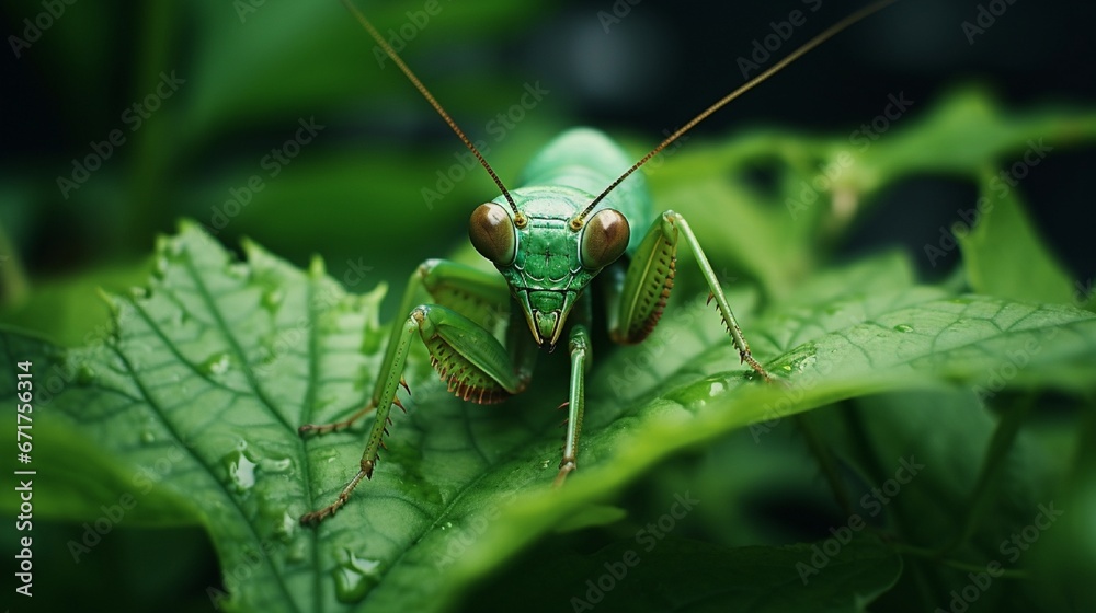 A praying mantis perched on a leaf, perfectly camouflaged. A praying mantis perched on a leaf, perfectly camouflaged.