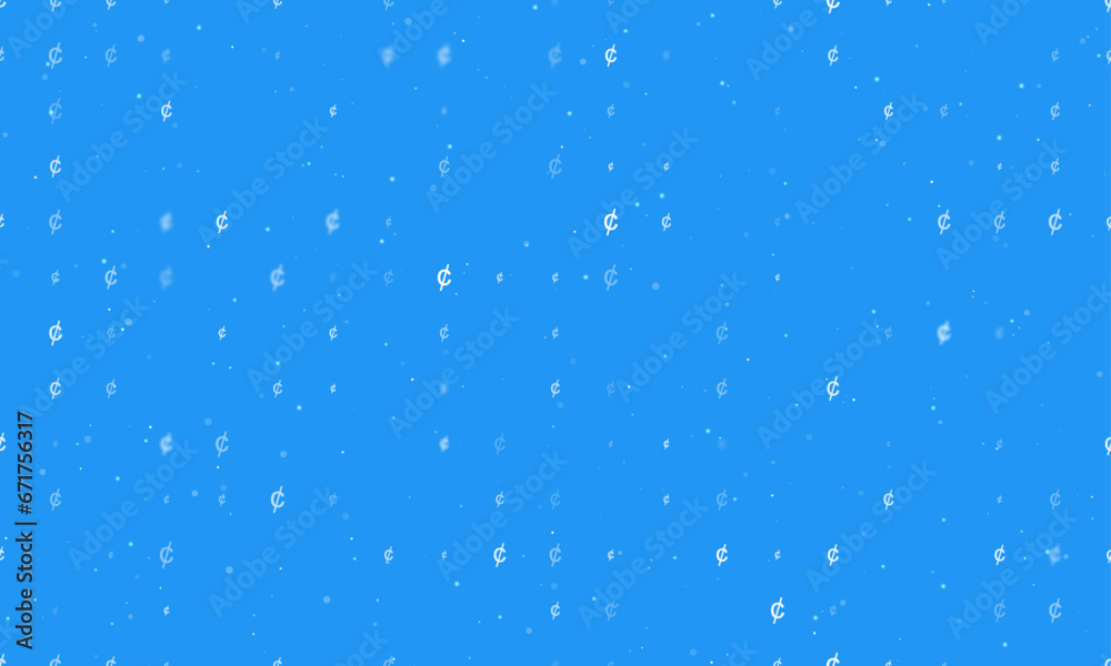 Obraz premium Seamless background pattern of evenly spaced white cent symbols of different sizes and opacity. Vector illustration on blue background with stars