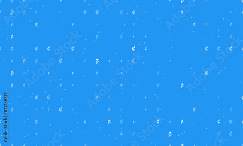 Seamless background pattern of evenly spaced white cent symbols of different sizes and opacity. Vector illustration on blue background with stars