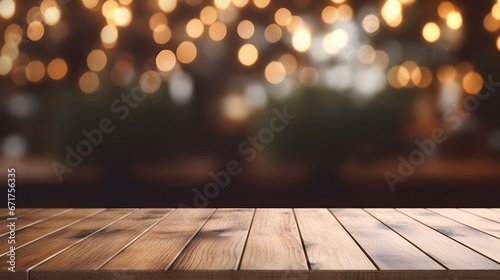 Rustic Table with Bokeh Lights Background photo