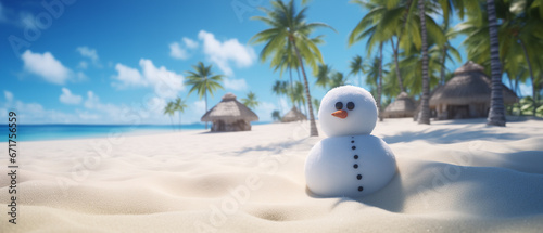 snowman in the tropic winter holiday concept photo