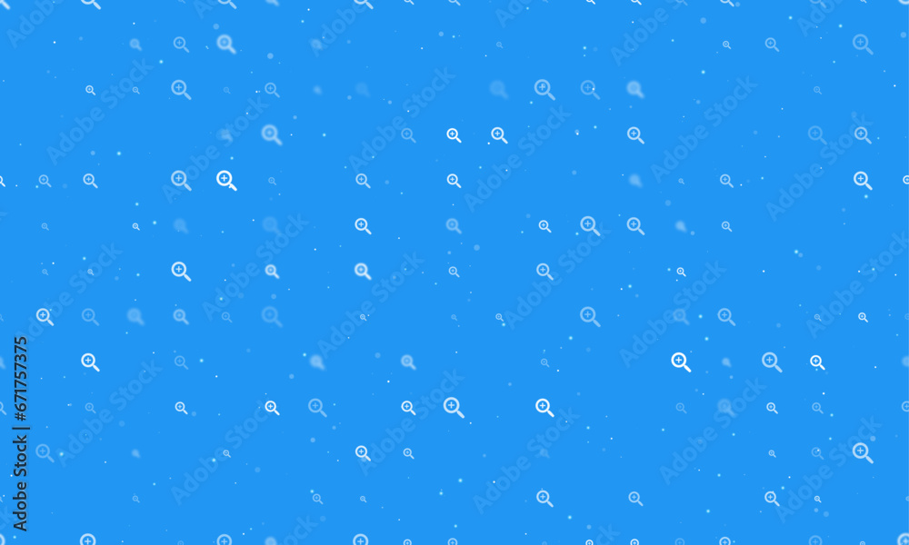 Seamless background pattern of evenly spaced white zoom in symbols of different sizes and opacity. Vector illustration on blue background with stars Seamless background pattern of evenly spaced white zoom in symbols of different sizes and opacity. Vector illustration on blue background with stars