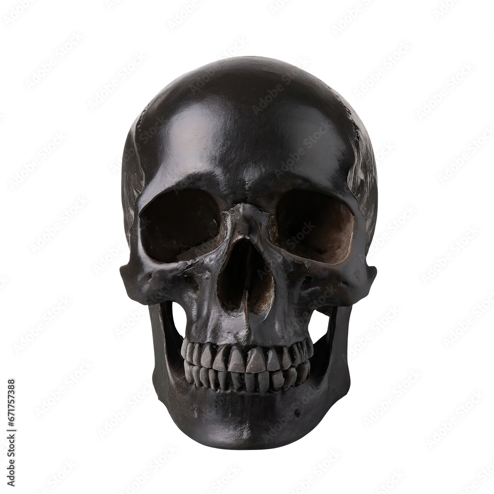 Fototapeta premium realistic human skull, isolated on a transparent background with a PNG cutout or clipping path.