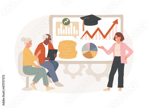 Financial literacy of retirees isolated concept vector illustration. Financial literacy for senior, retirement planning courses, pension income control, retiree budget plan vector concept.