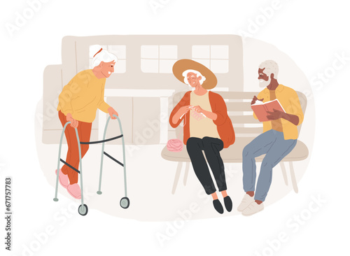 Communities for older people isolated concept vector illustration. Community for seniors, old people social activity, housing facility for elderly citizen, independent living vector concept.